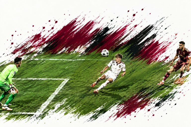 Simulación de cómo le llegaba el balón a Bernabéu, que falló y le llegó al delantero de detrás del rival. (Simulación IA)